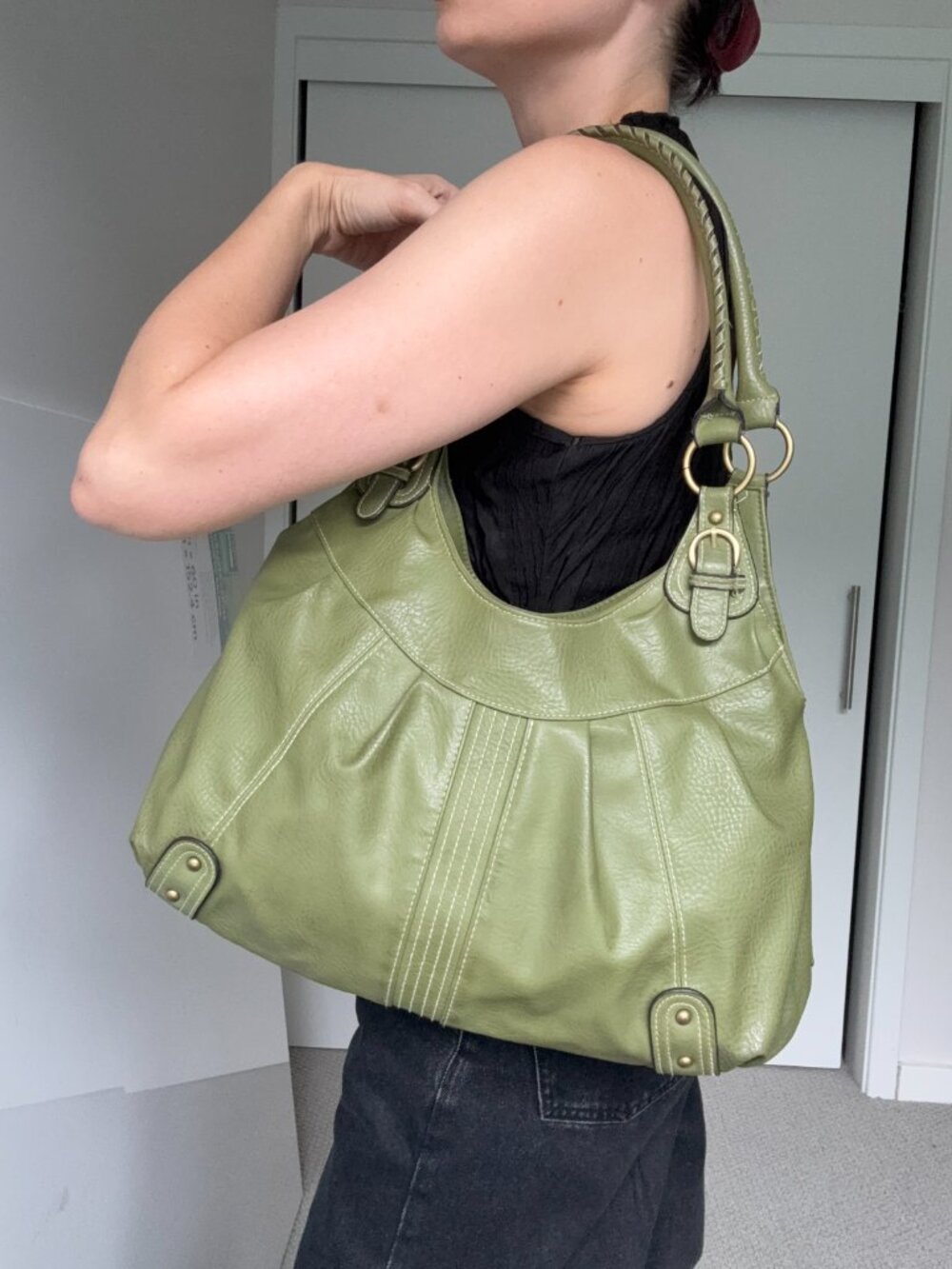 Target Olive Green Faux Leather Slouchy Shoulder Bag
